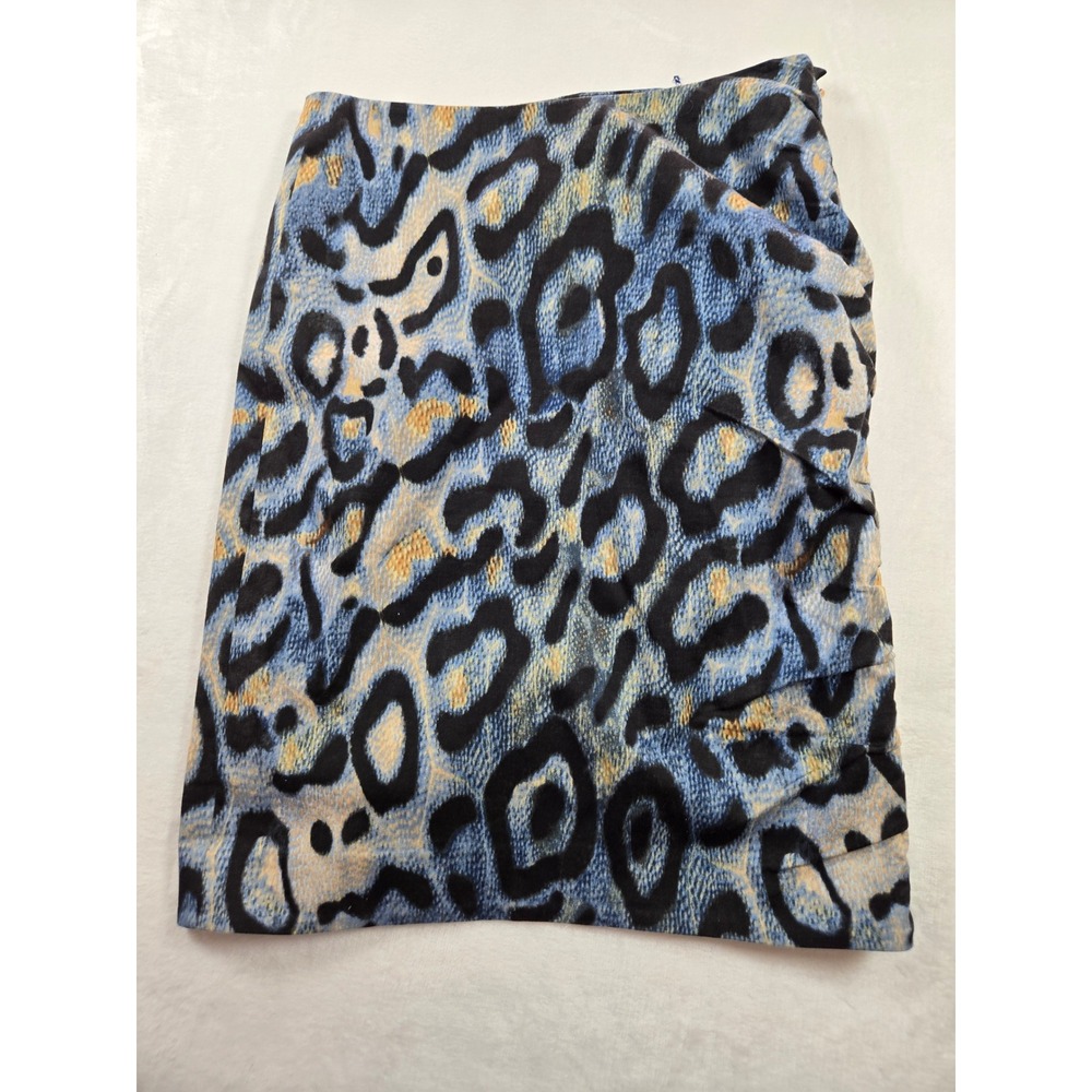 Etcetera Blue Leopard Print Ruched Side Zip‎ Pencil Skirt Womens Size 4 Animal